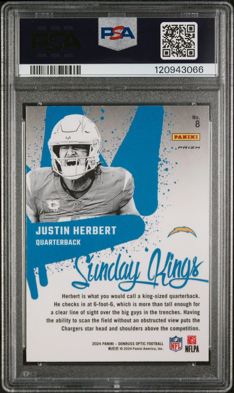 2024 Panini Donruss Optic Sunday Kings 8 Justin Herbert PSA 9