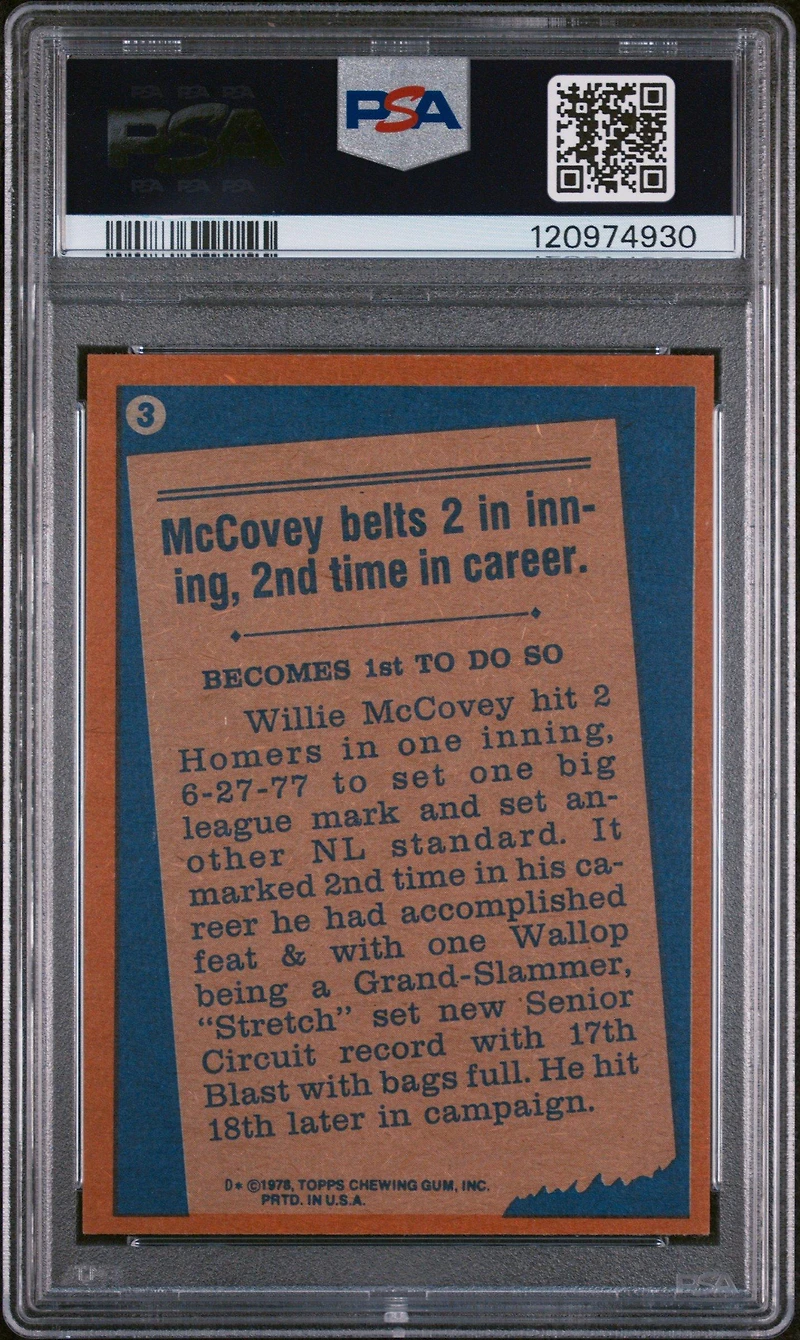 1978 Topps 3 Willie Mccovey PSA 9