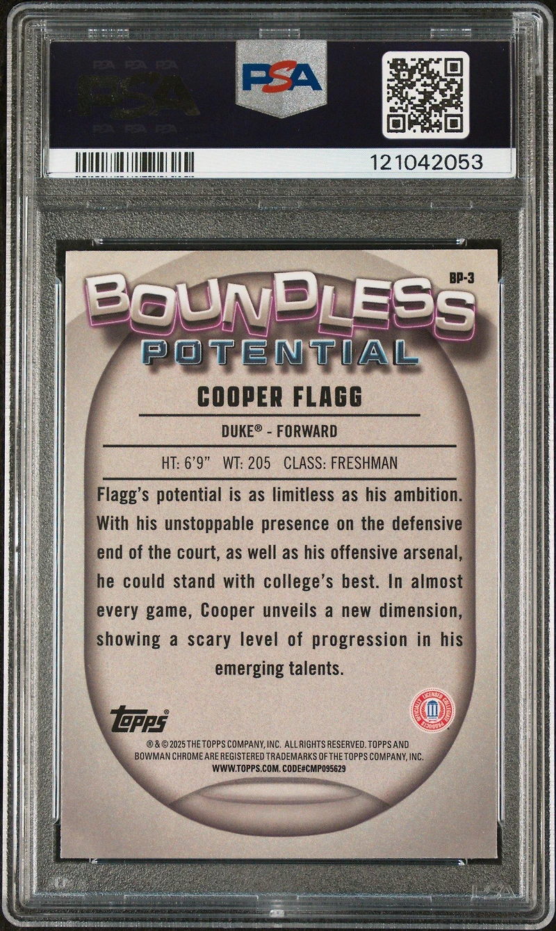 2024 Bowman Chrome University Boundless Potential Bp3 Cooper Flagg X-fractor PSA 9