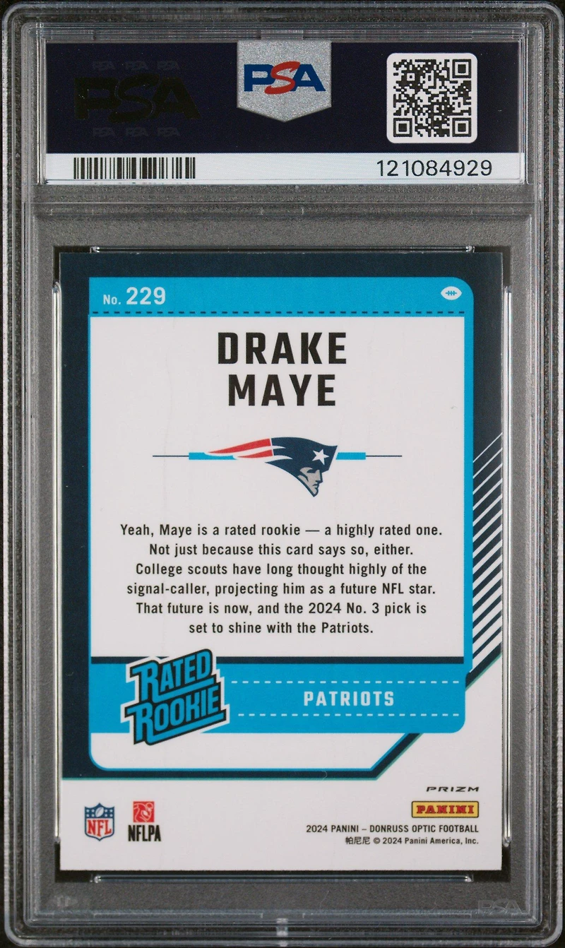 2024 Panini Donruss Optic 229 Drake Maye Green Velocity PSA 9