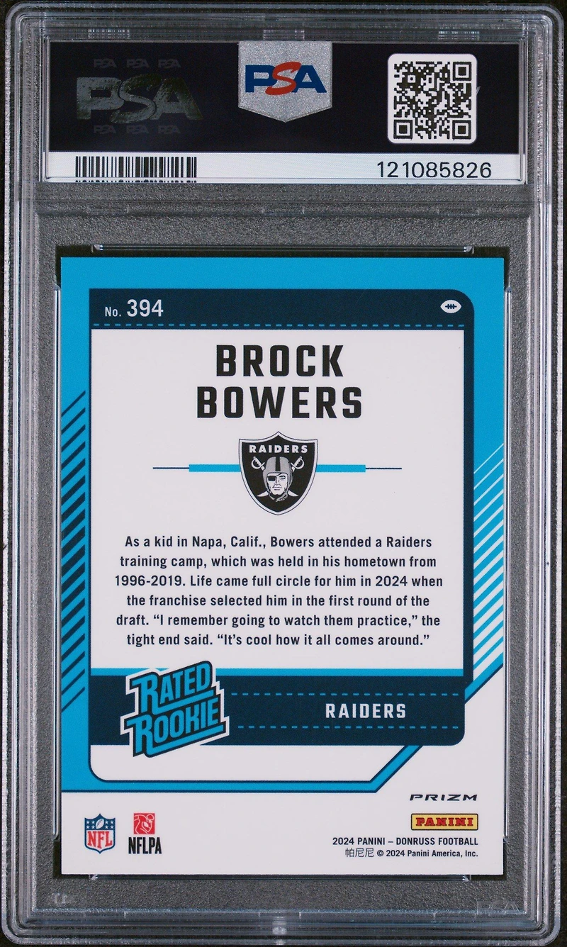 2024 Panini Donruss 394 Brock Bowers Optic Preview-football Emoji PSA 10
