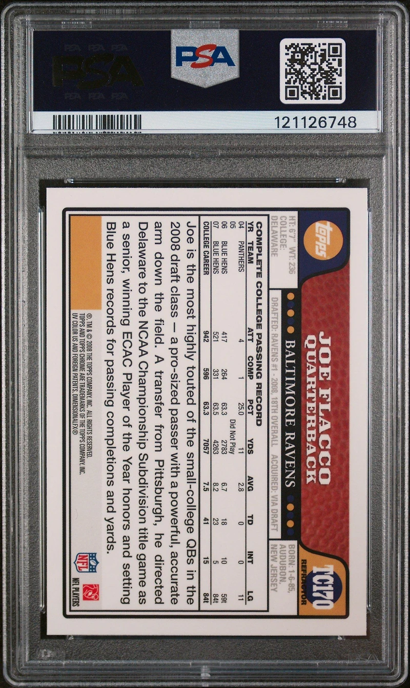 2008 Topps Chrome Tc170 Joe Flacco Refractor PSA 8