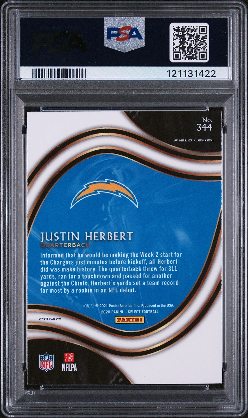 2020 Panini Select 344 Justin Herbert Silver Prizm PSA 9