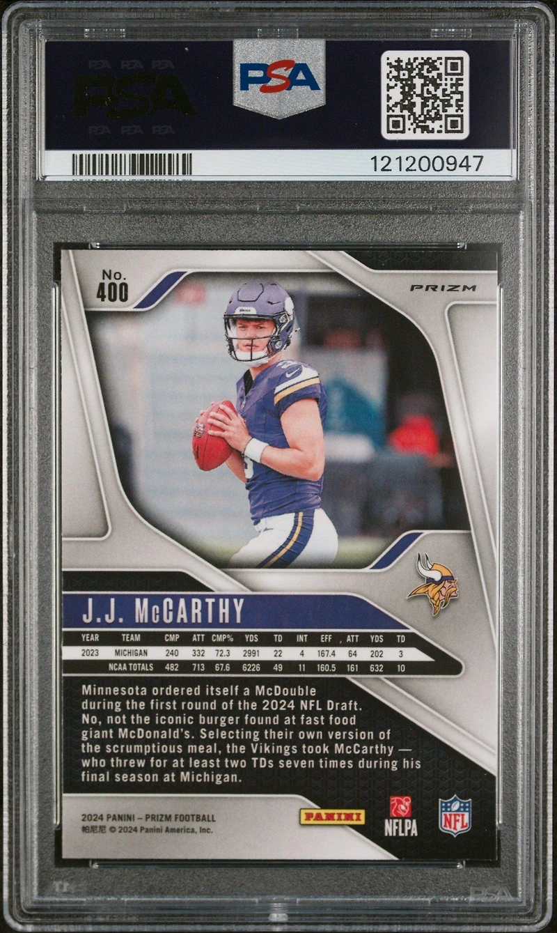 2024 Panini Prizm 400 Jj Mccarthy Green Prizm PSA 9