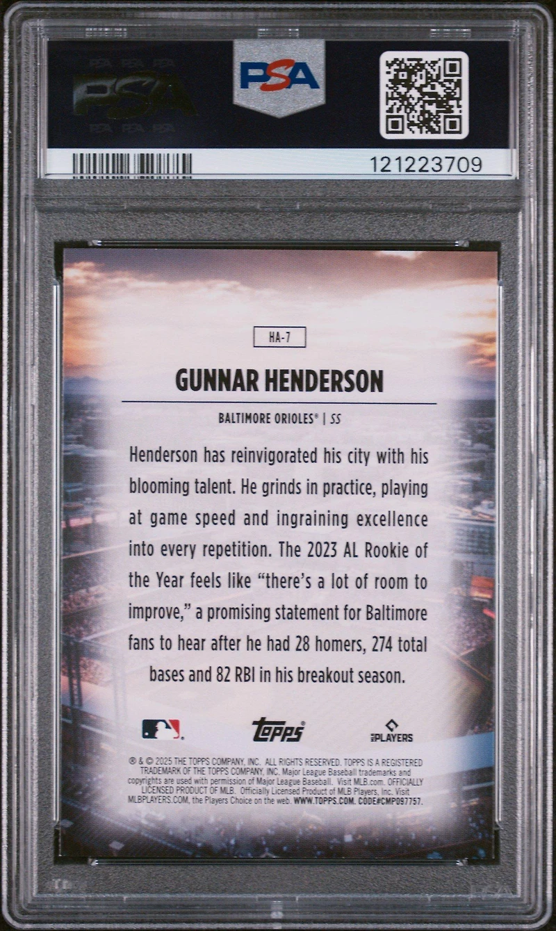 2025 Topps Home Field Advantage Ha7 Gunnar Henderson PSA 9