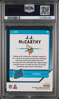 2024 Panini Donruss Optic 235 Jj Mccarthy Blue Glitter PSA 9