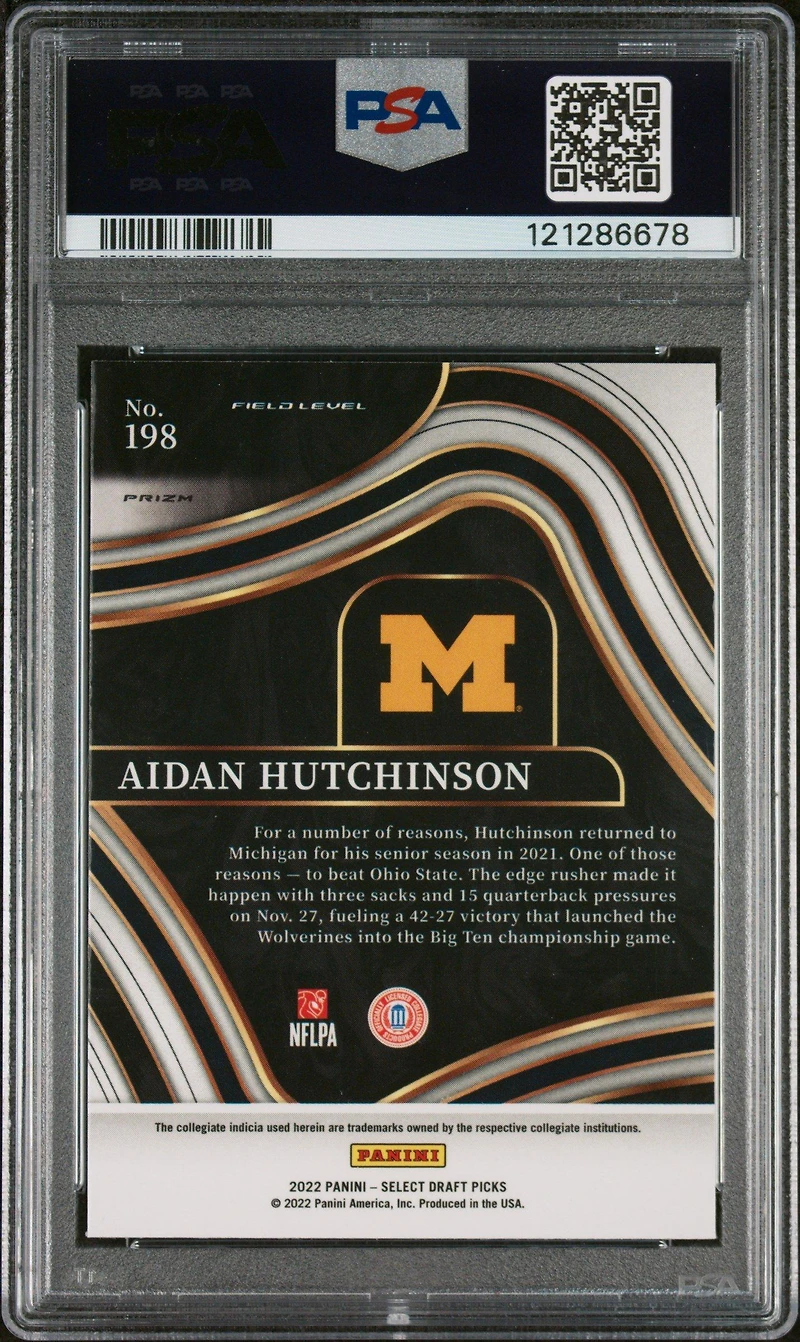 2022 Panini Select Draft Picks 198 Aidan Hutchinson Silver Prizm PSA 10
