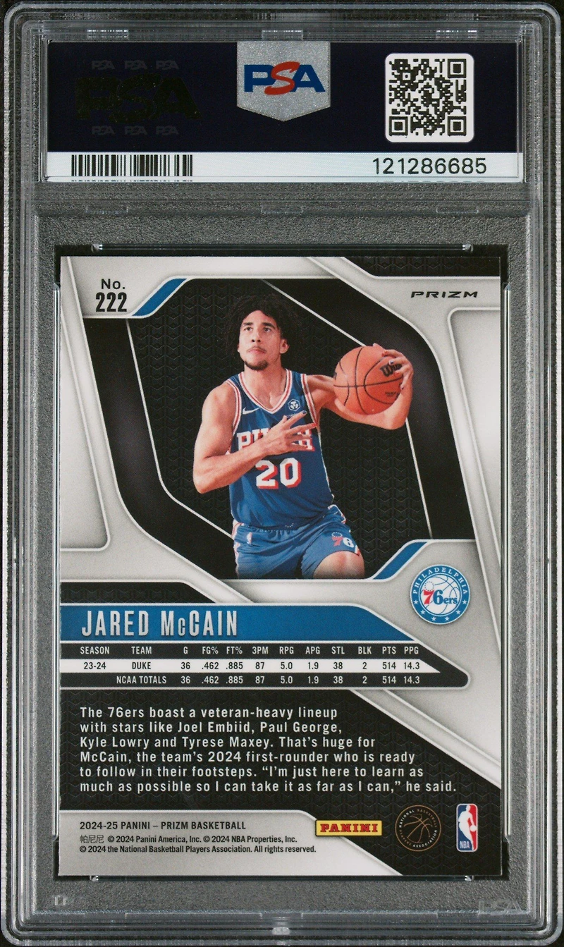 2024 Panini Prizm 222 Jared Mccain Pink Ice PSA 9