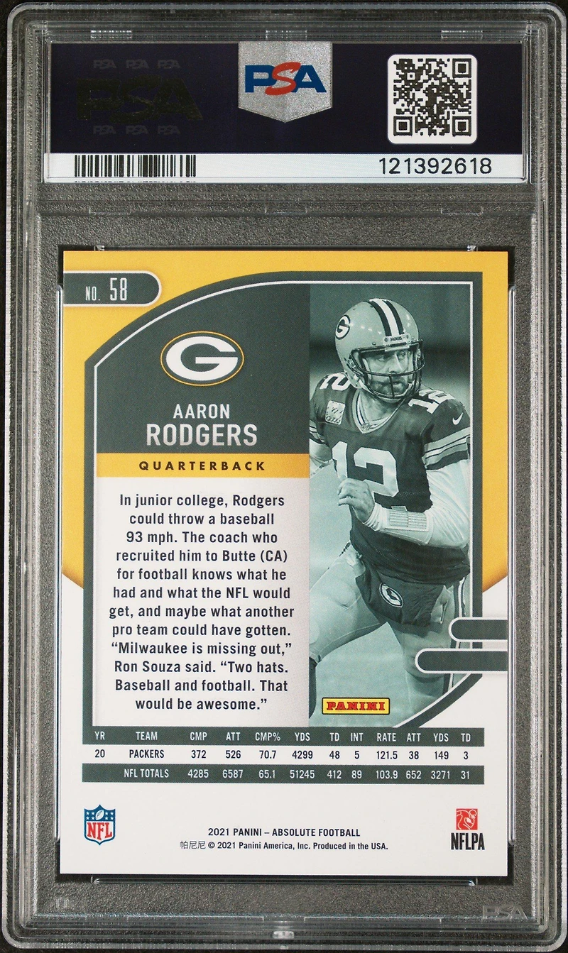 2021 Panini Absolute 58 Aaron Rodgers Green Waves PSA 10