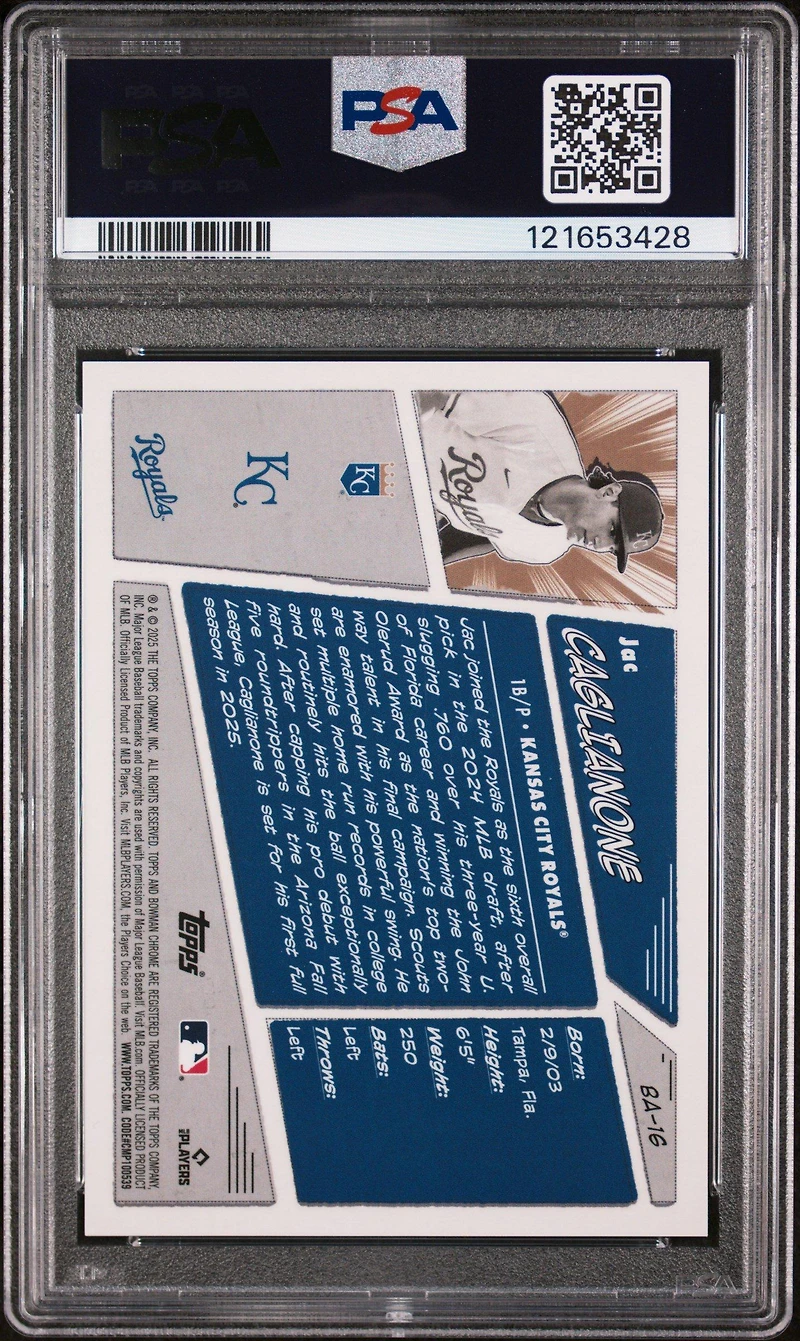 2025 Bowman Anime Ba16 Jac Caglianone PSA 10