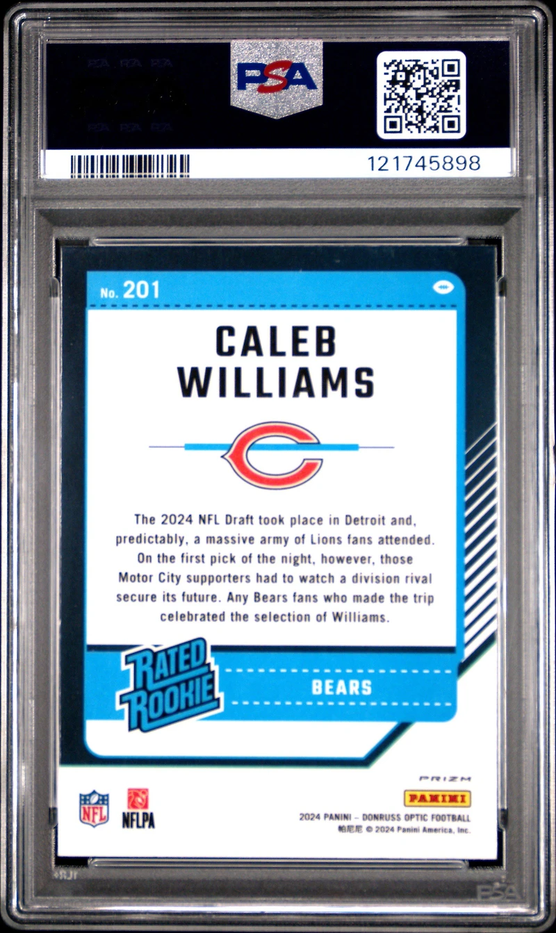 2024 Panini Donruss Optic 201 Caleb Williams Green Velocity PSA 10