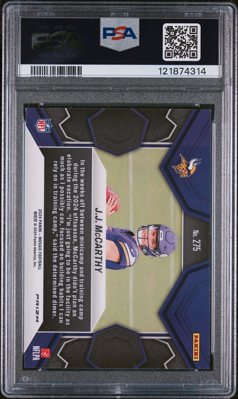 2024 Panini Mosaic 275 Jj Mccarthy Reactive Blue PSA 10