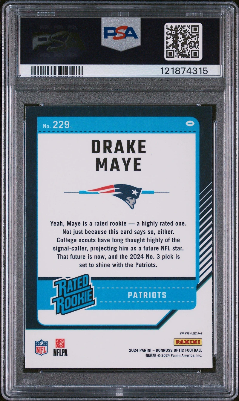 2024 Panini Donruss Optic 229 Drake Maye Green Hyper PSA