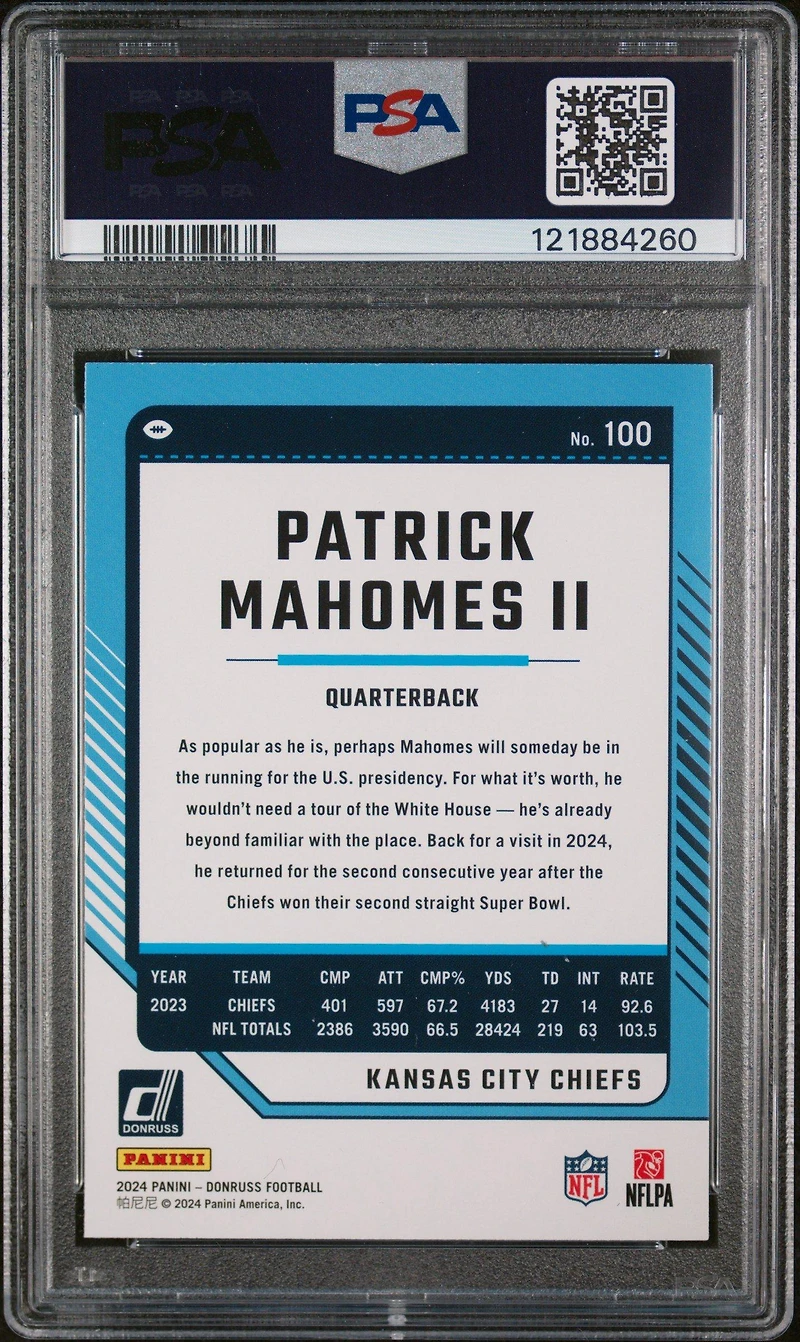 2024 Panini Donruss 100 Patrick Mahomes Ii PSA 9