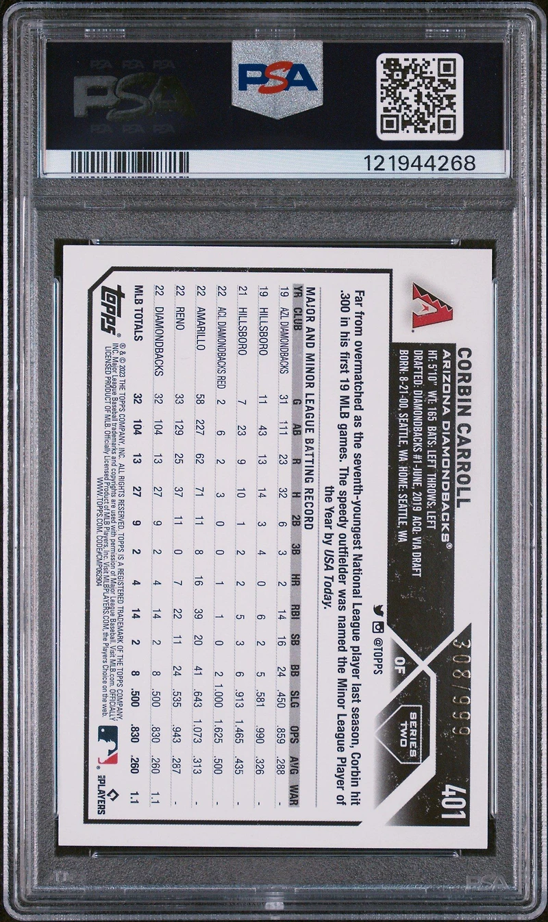 2023 Topps 401 Corbin Carroll Blue Foil PSA 10