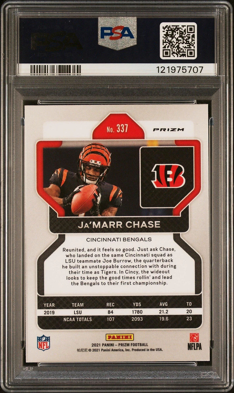 2021 Panini Prizm 337 Ja’marr Chase Red/white/blue Prizm PSA