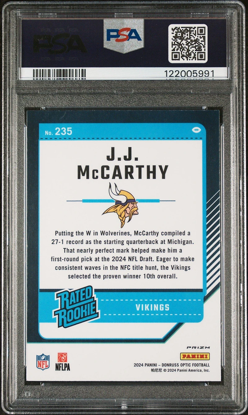2024 Panini Donruss Optic 235 Jj Mccarthy Holo PSA