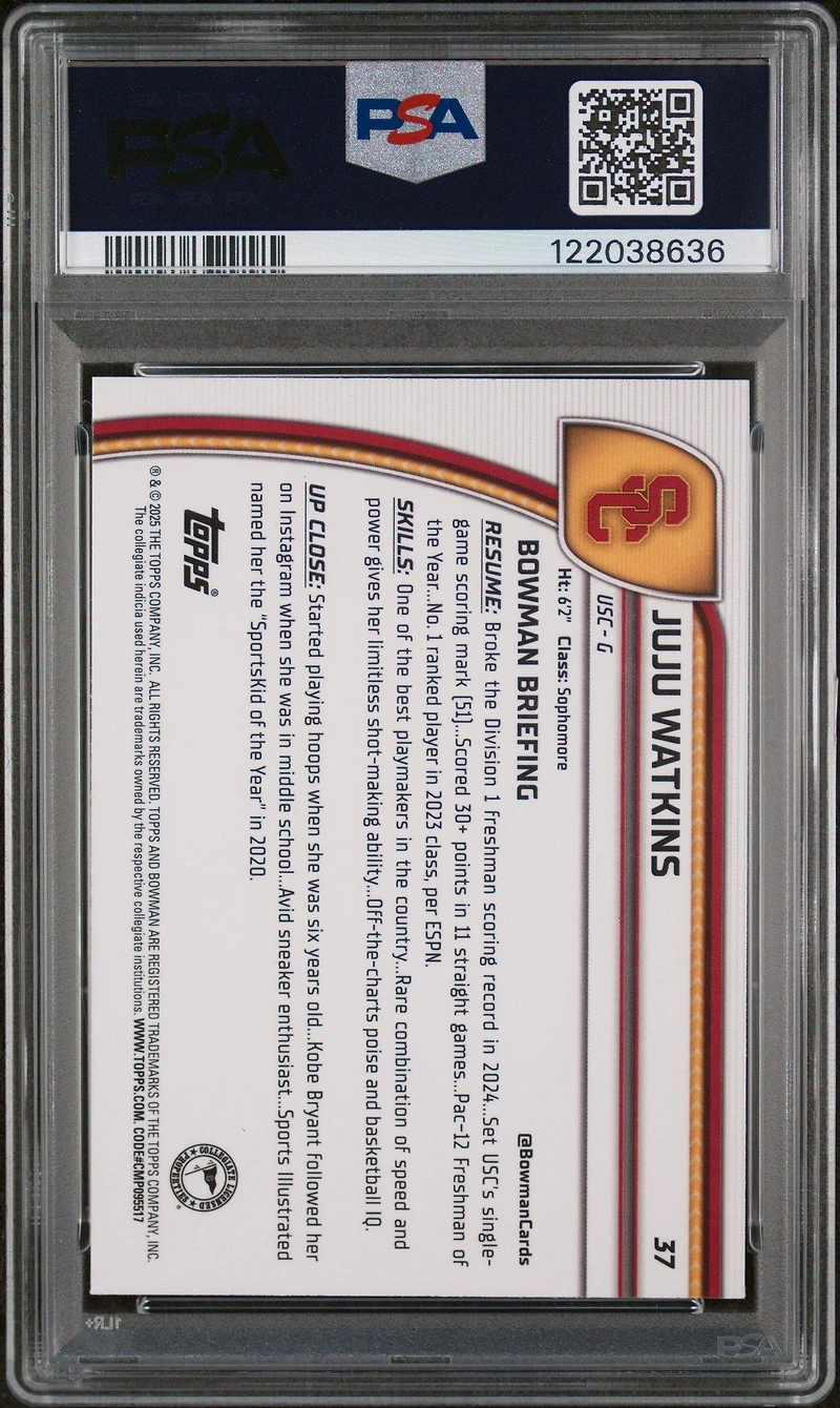 2024 Bowman Chrome University 37 Juju Watkins Green Shimmer PSA 10