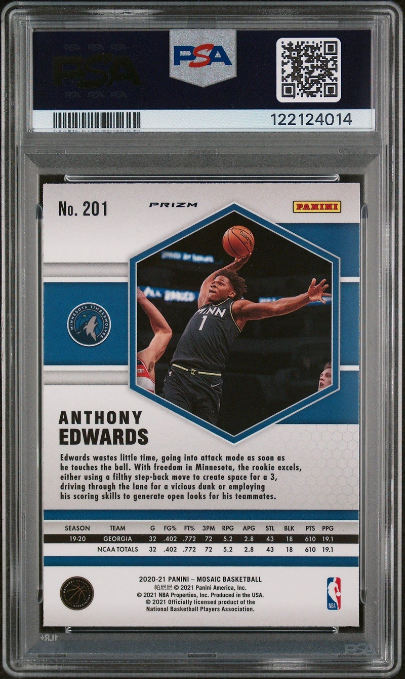 2020 Panini Mosaic Anthony Edwards Camo Pink PSA