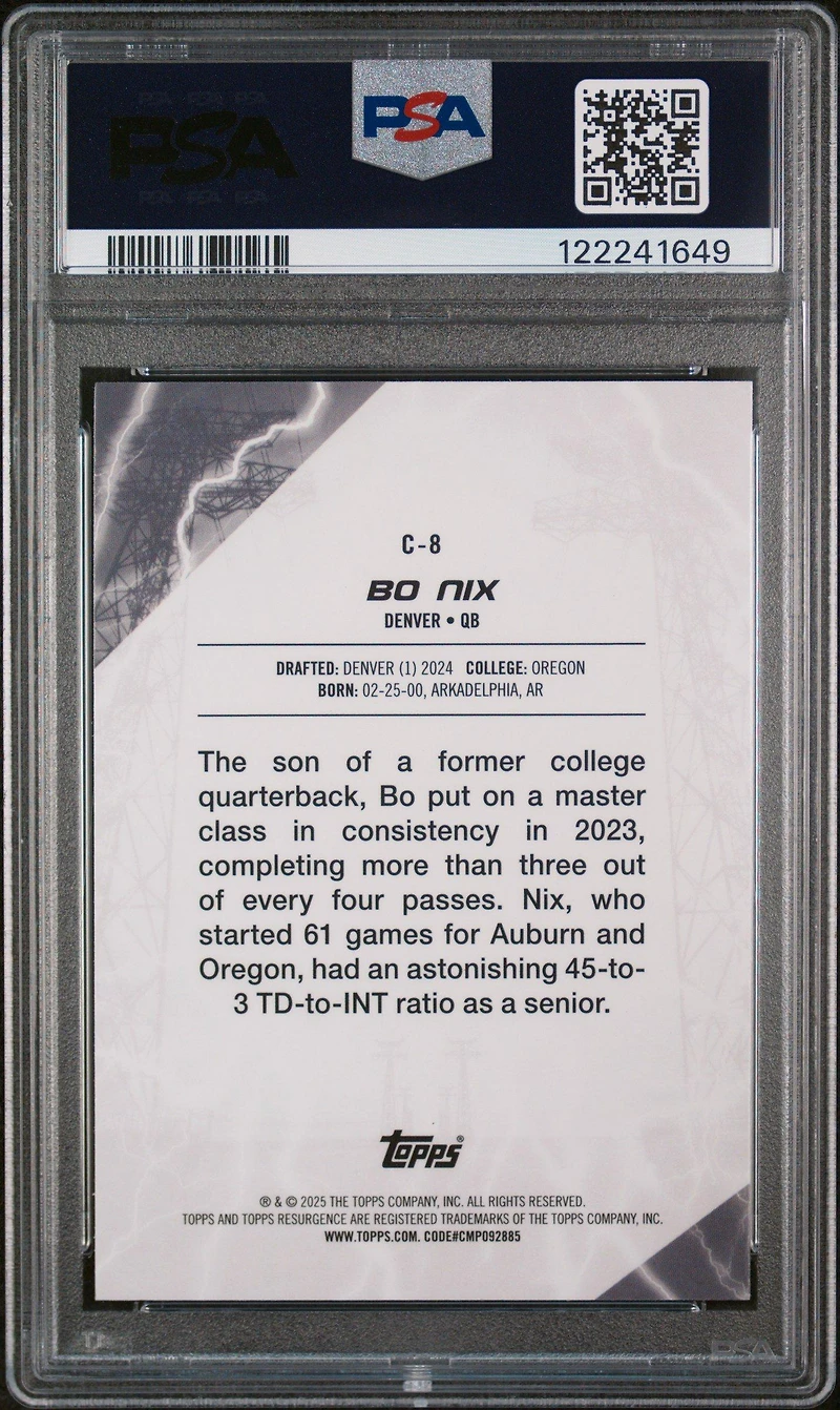 2024 Topps Resurgence Conductors C8 Bo Nix PSA 10