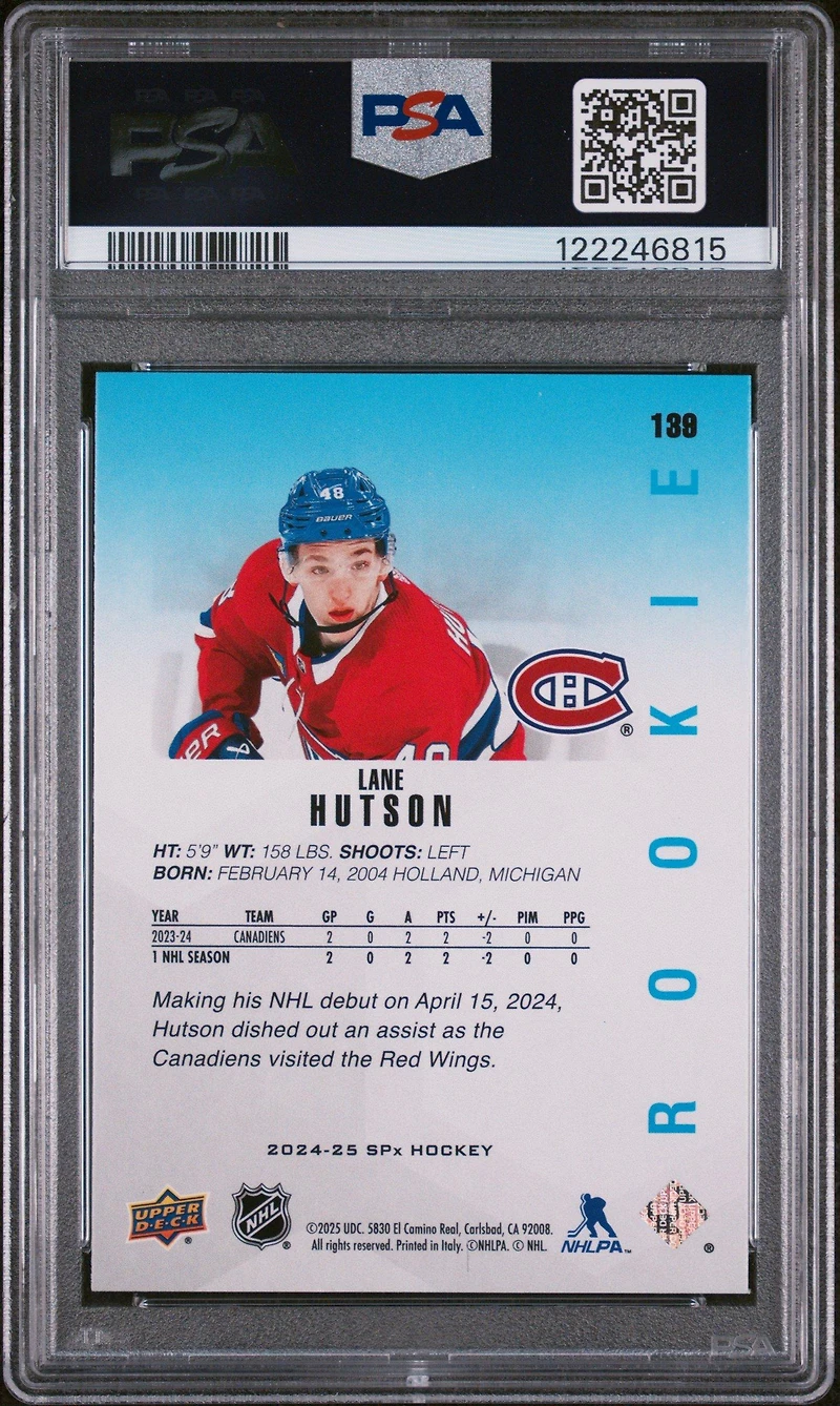 2024 Spx 139 Lane Hutson PSA 10