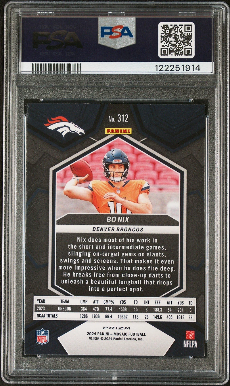 2024 Panini Mosaic 312 Bo Nix Mosaic PSA 10