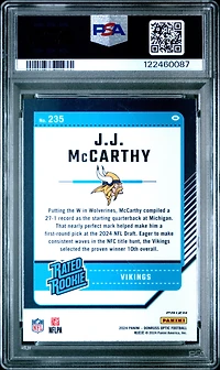 2024 Panini Donruss Optic 235 Jj Mccarthy Blue Hyper PSA 10