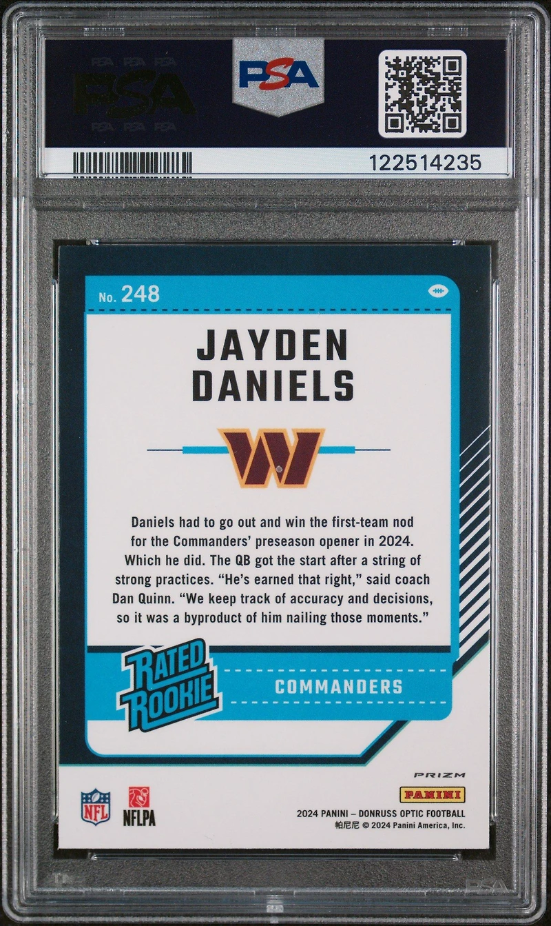 2024 Panini Donruss Optic 248 Jayden Daniels Purple Shock PSA 9