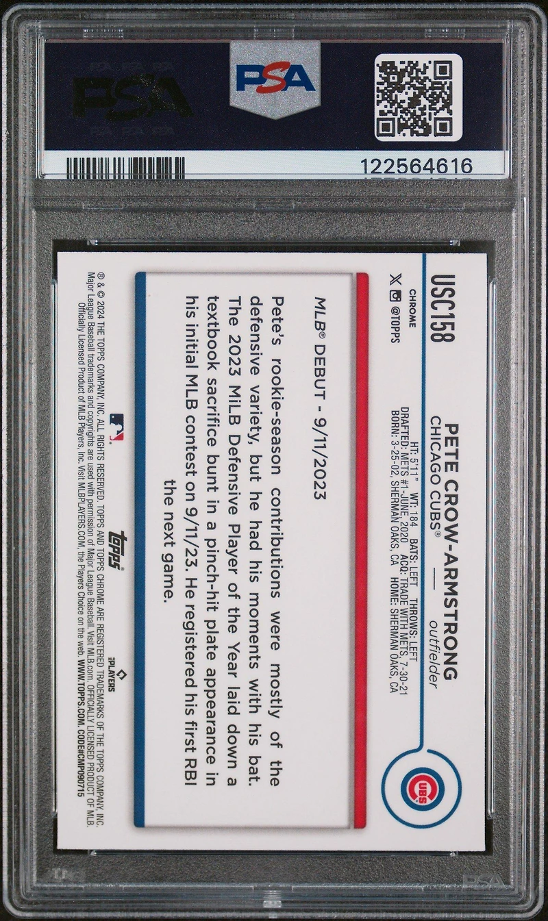 2024 Topps Chrome Update Usc158 Pete Crow-armstrong X-fractor PSA 9
