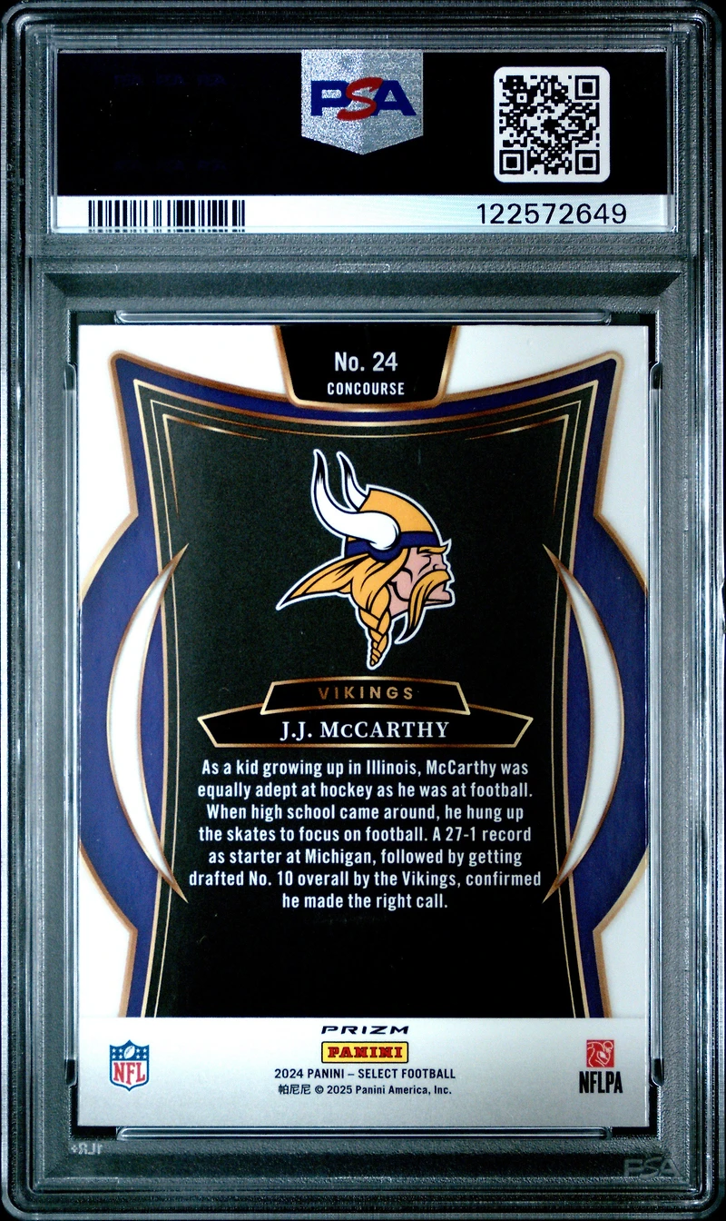 2024 Panini Select 24 Jj Mccarthy Red & Blue Shock PSA 9