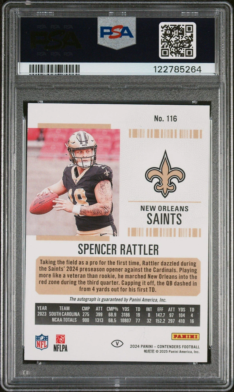 2024 Panini Contenders 116 Spencer Rattler Variation-autograph PSA 10