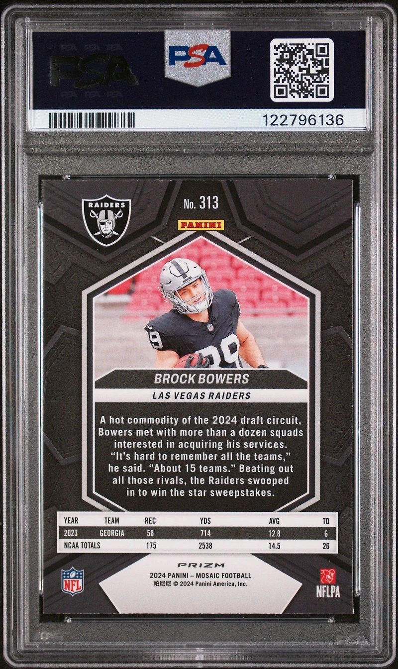 2024 Panini Mosaic 313 Brock Bowers Reactive Yellow PSA 9