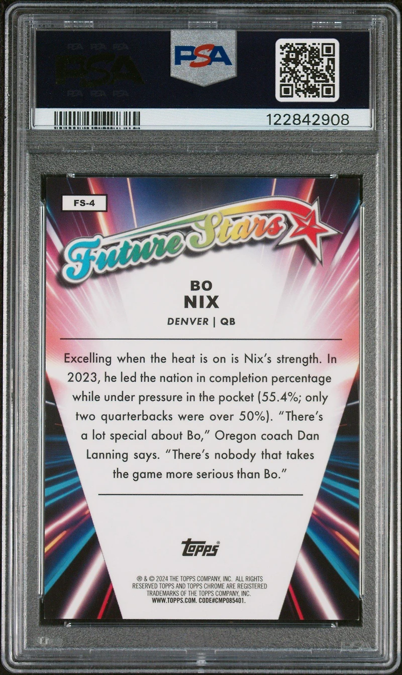 2024 Topps Chrome Future Stars Fs4 Bo Nix Blue Refractor PSA 9