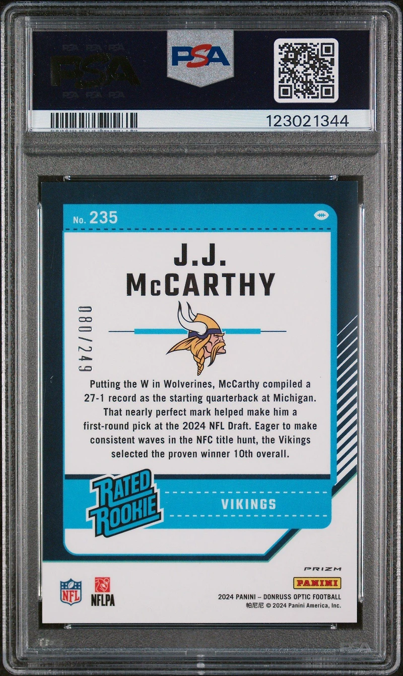 2024 Panini Donruss Optic 235 Jj Mccarthy Orange PSA 9