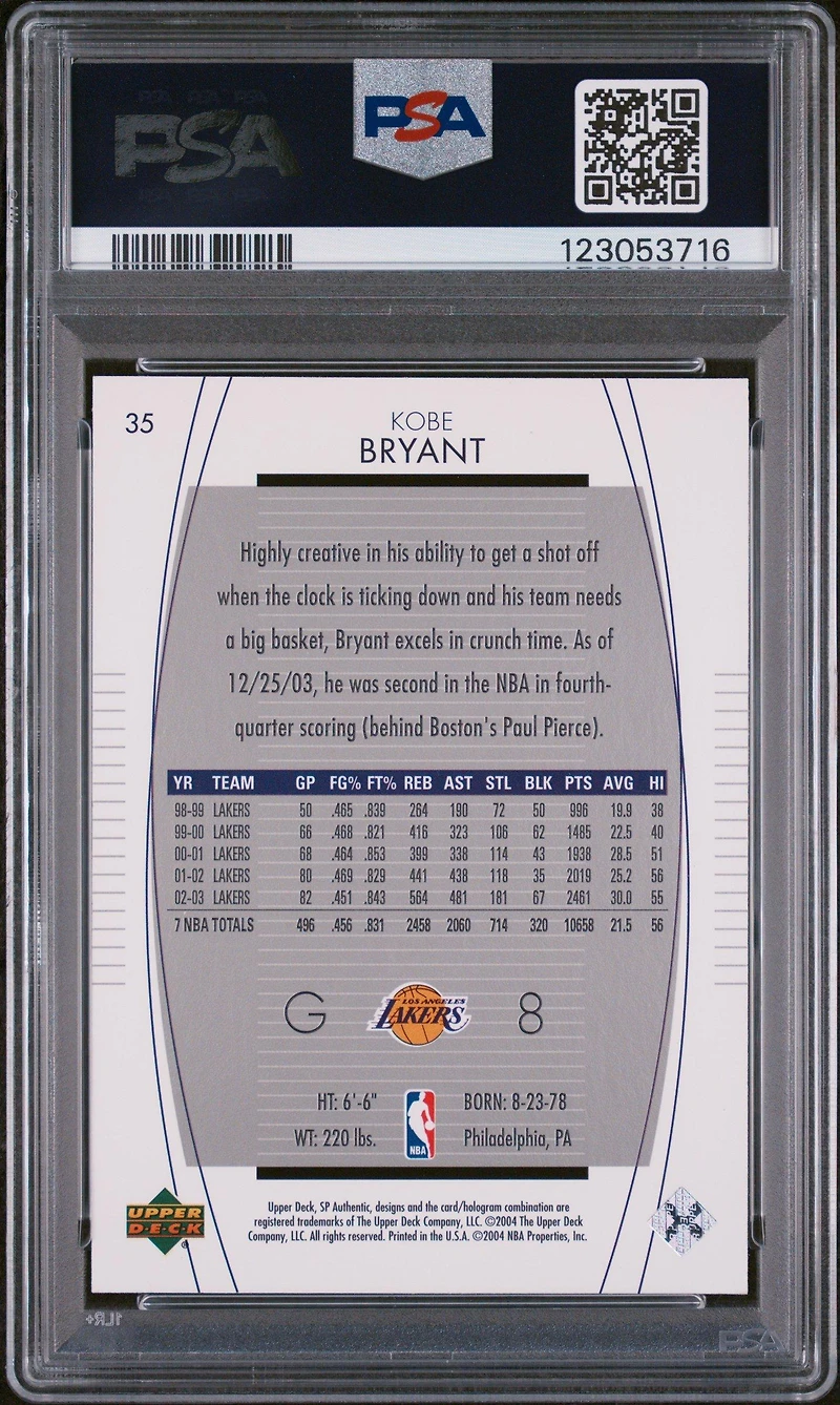 Sp Authentic Kobe Bryant PSA 9