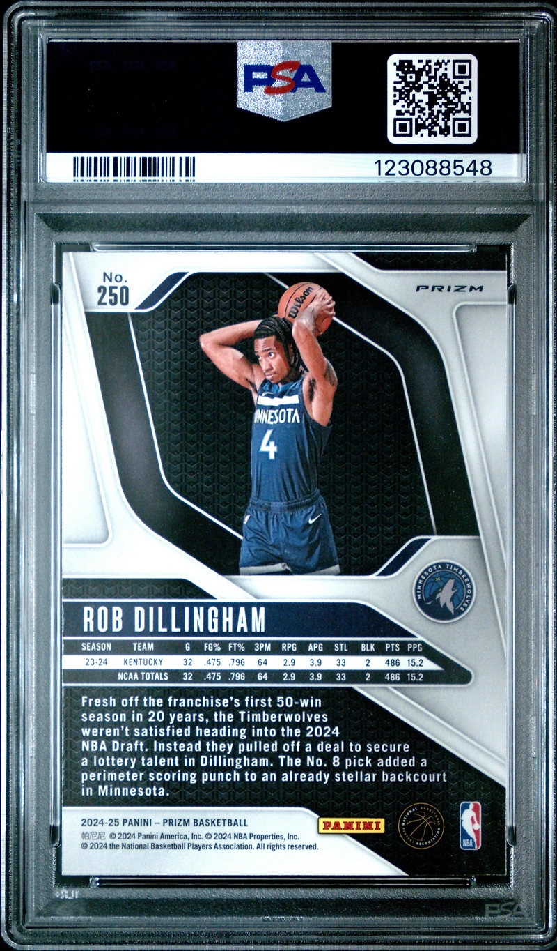 2024 Panini Prizm 250 Rob Dillingham Pink Ice PSA 10