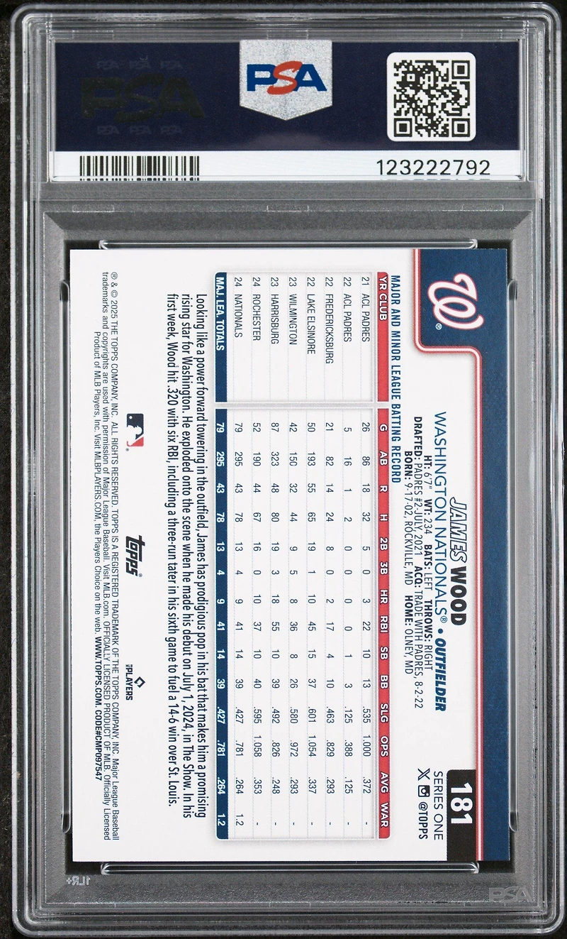2025 Topps 181 James Wood PSA 10