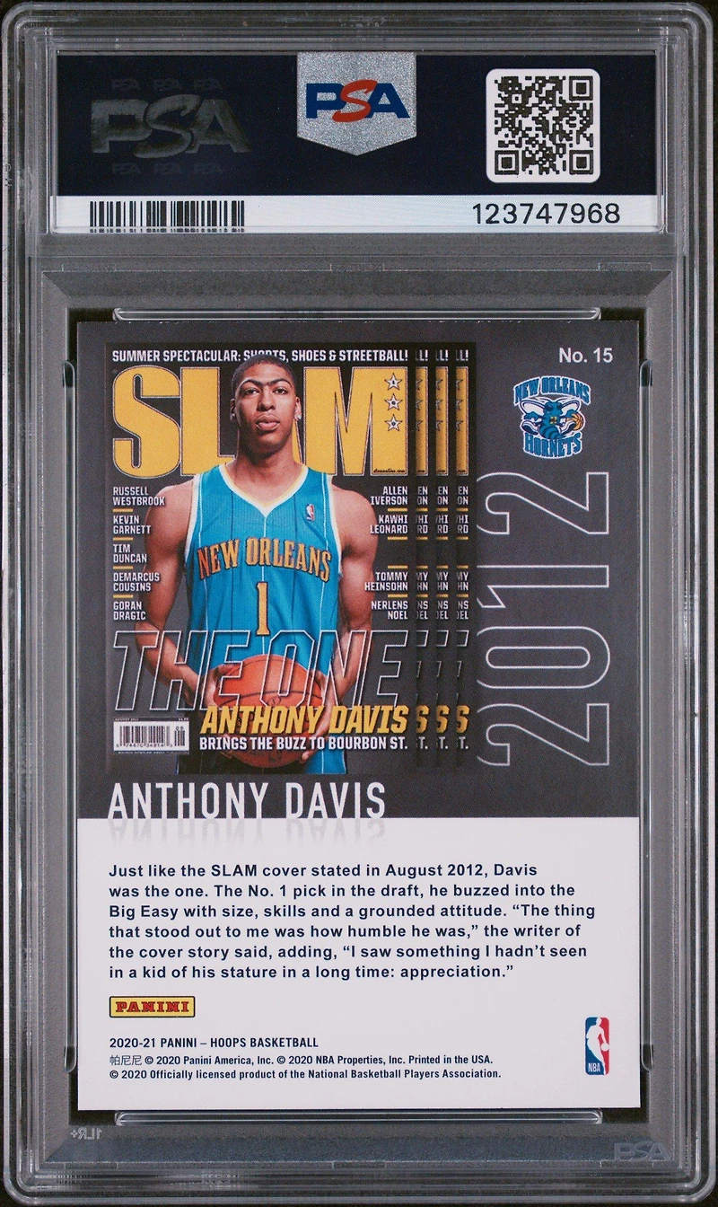 2020 Panini Hoops Slam 15 Anthony Davis Purple Explosion PSA 9