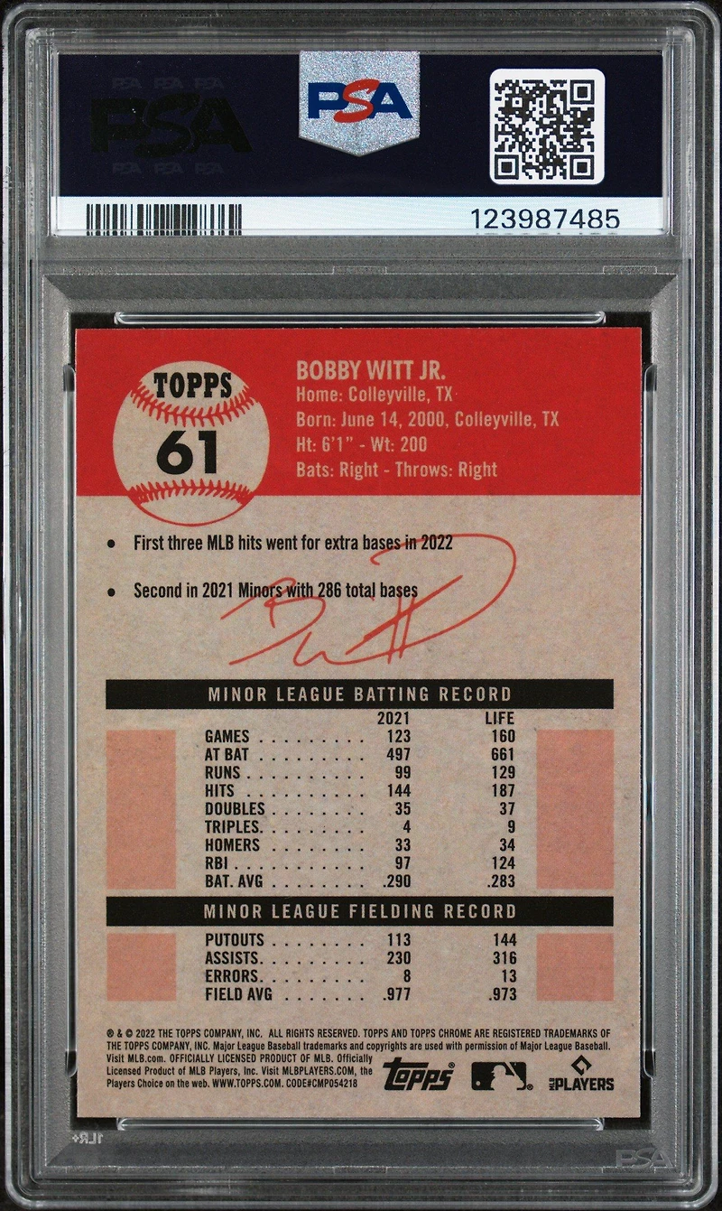 2022 Topps Chrome Platinum Anniversary 61 Bobby Witt Jr. PSA 10