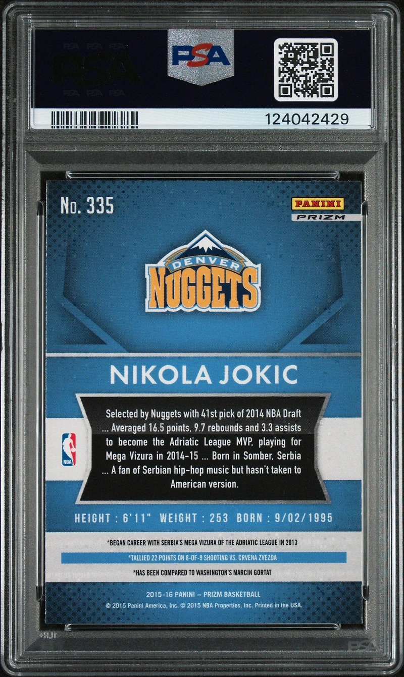 2015 Panini Prizm 335 Nikola Jokic Silver Prizm PSA 9
