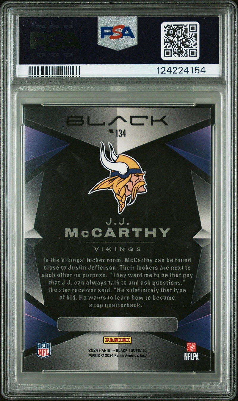 2024 Panini Black 134 Jj Mccarthy Royal PSA 8