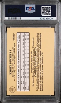1985 Donruss 438 Kirby Puckett PSA 9