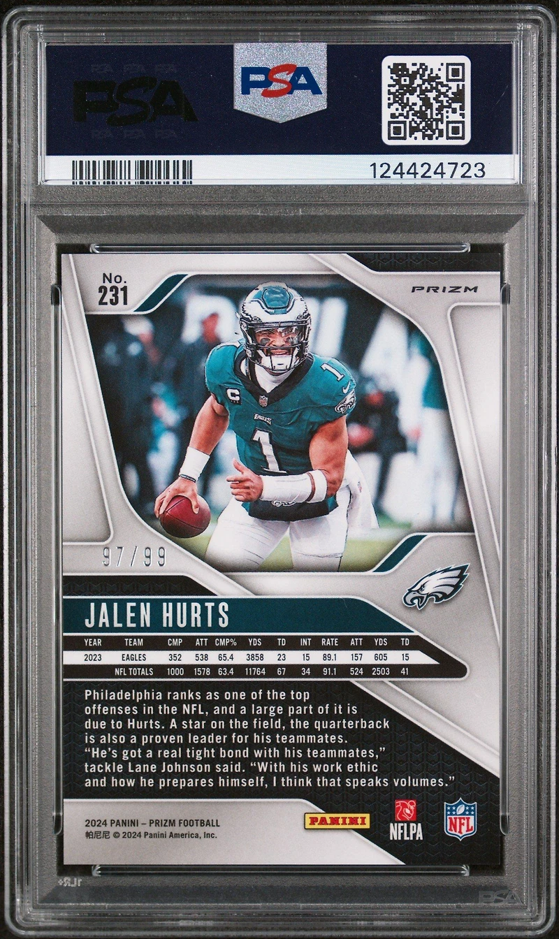 2024 Panini Prizm 231 Jalen Hurts Purple Wave PSA 9