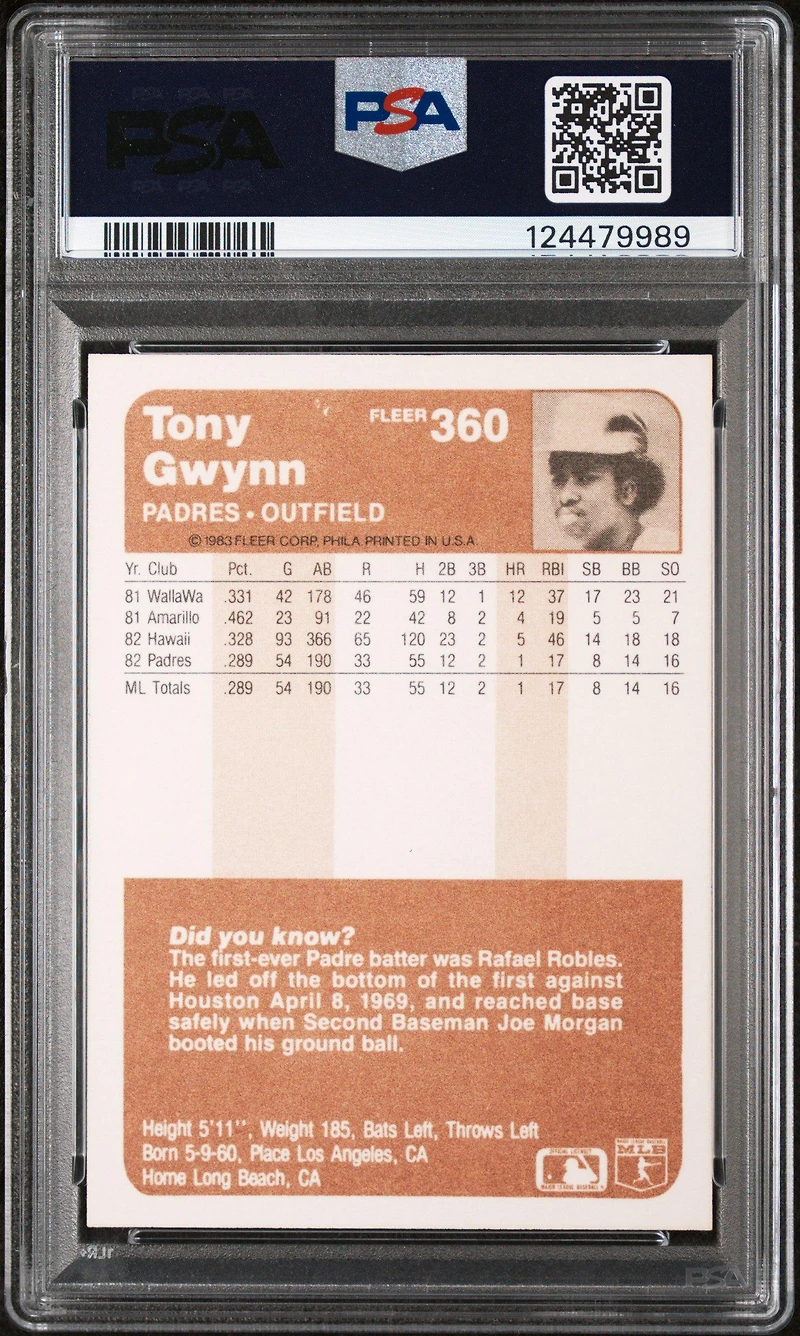 1983 Fleer 360 Tony Gwynn PSA