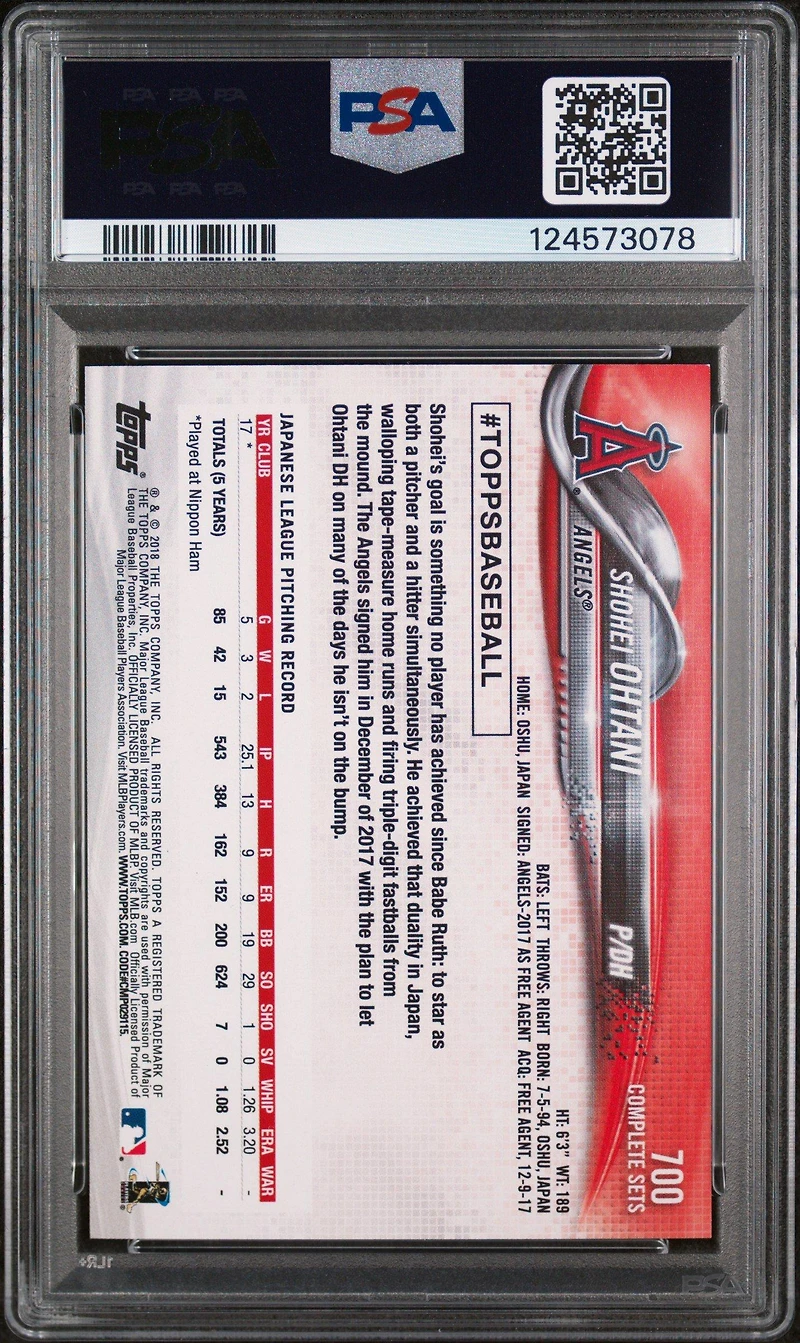 2018 Topps Complete Set 700 Shohei Ohtani Retail PSA