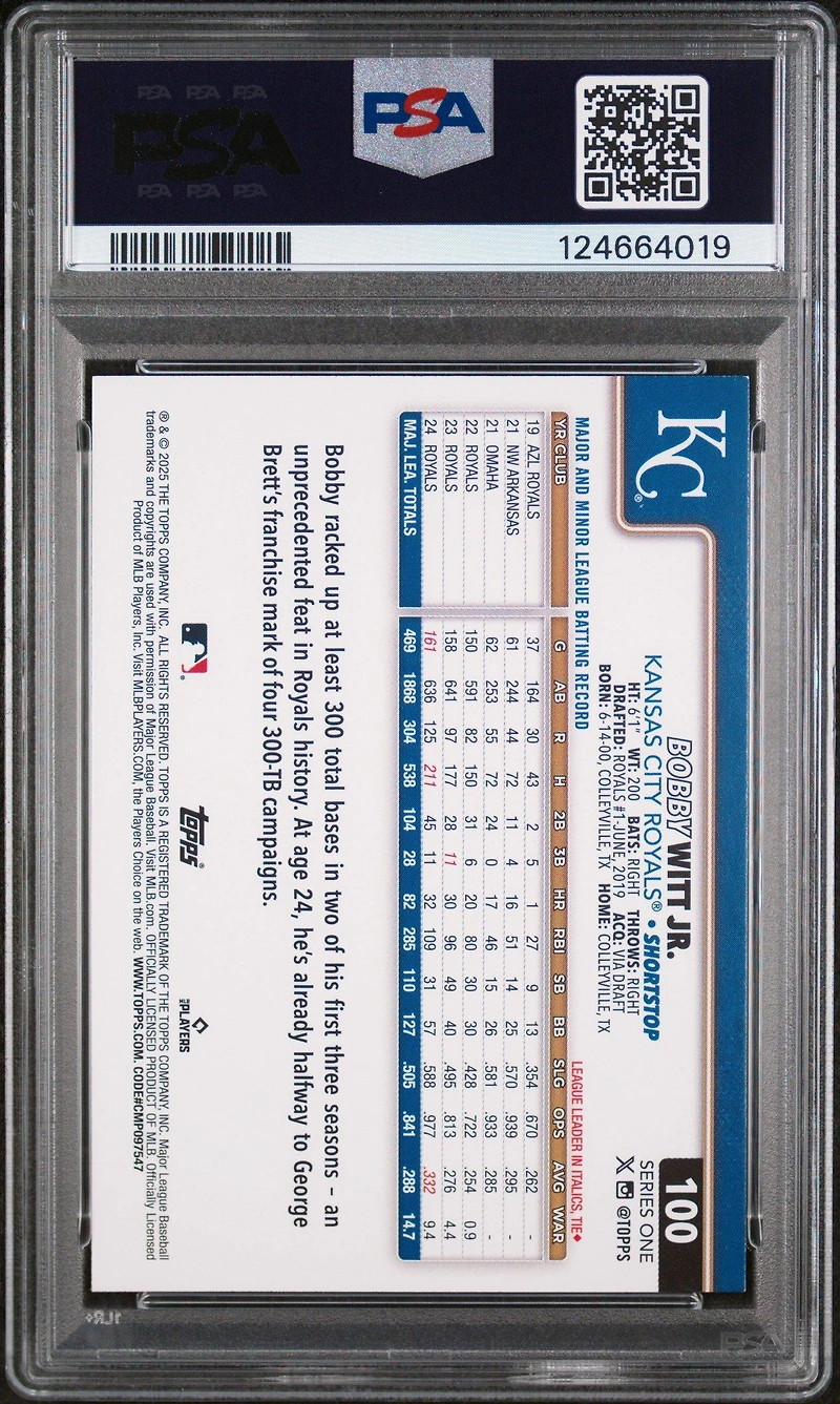 2025 Topps 100 Bobby Witt Jr. Sandglitter PSA 9