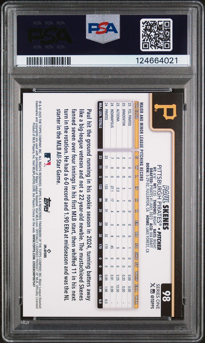 2025 Topps 98 Paul Skenes Sandglitter PSA 9