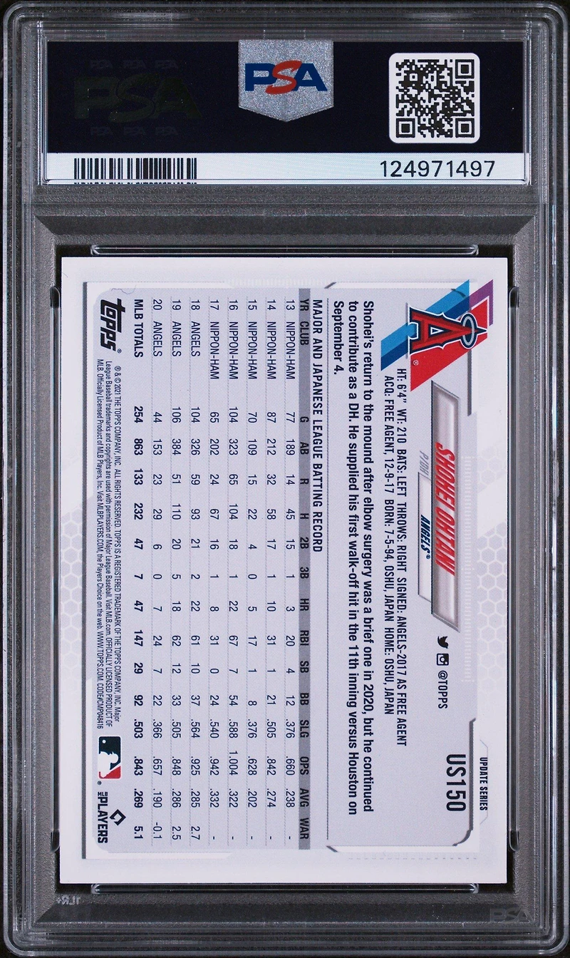 2021 Topps Update Us150 Shohei Ohtani Sp PSA 9