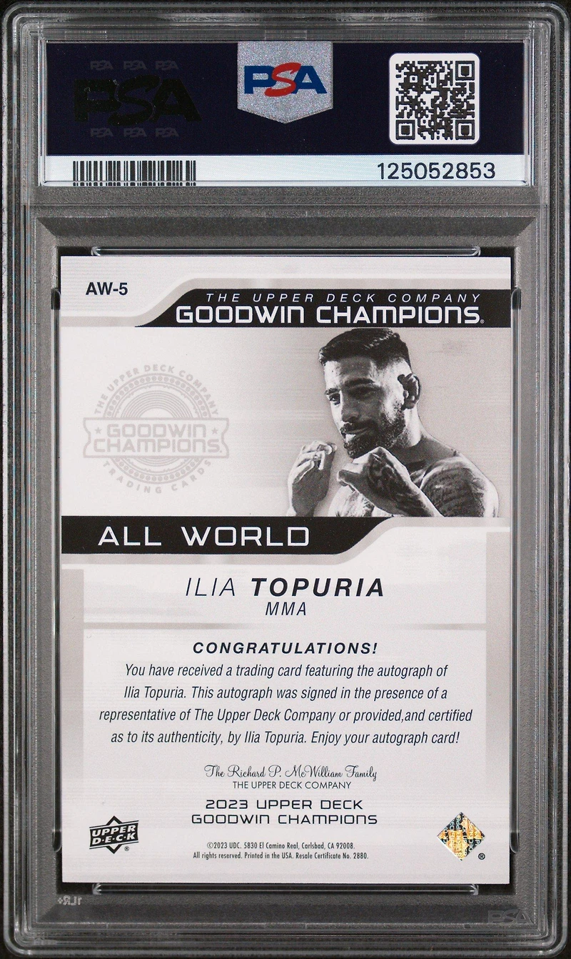 2023 Upper Deck Goodwin Champions All-world Aw5 Ilia Topuria Gold Autograph PSA 10
