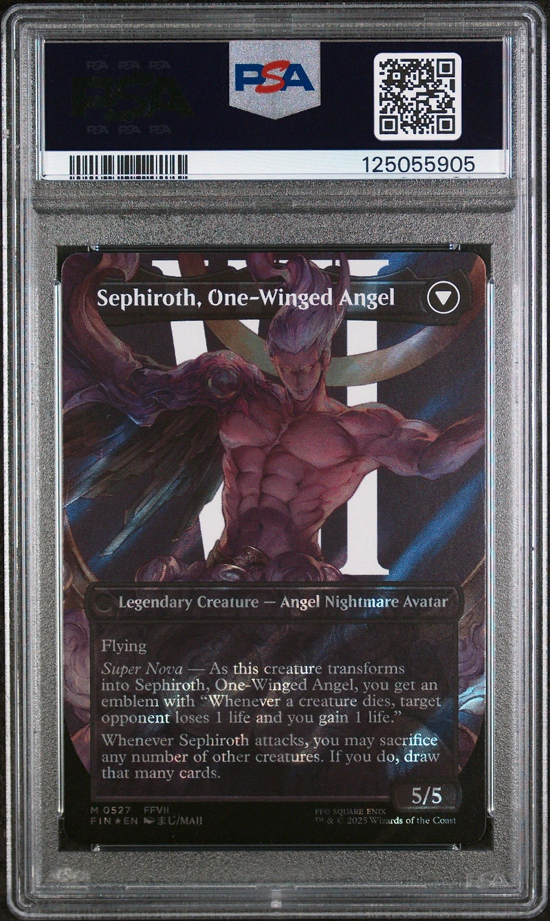 2025 Magic The Gathering Final Fantasy 0527 Sephiroth, Fabled Soldier/sephiroth, One-winged Angel Character Borderless-surge Foil PSA 10